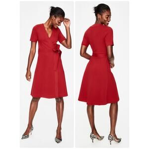 Boden Mira Ponte Wrap Dress Red Poinsettia Short Sleeve Size 8R Work Casual
